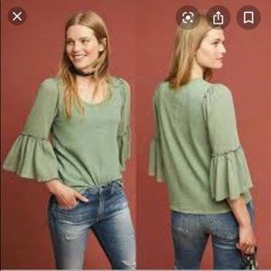 Anthropologie Bordeaux Foster Bell Sleeve Top